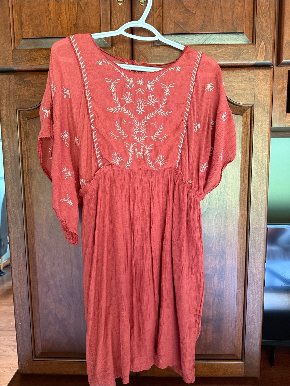 Blue Rain Terracotta Dress with White Embroidery